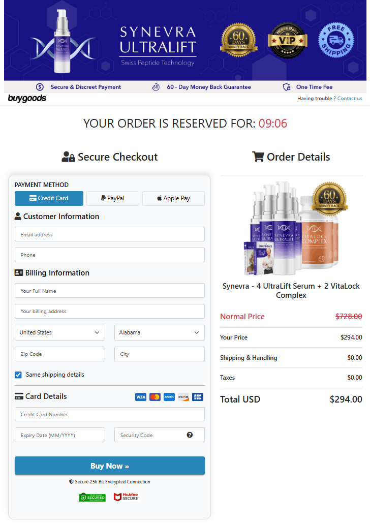 Synevra UltraLift Secure Payment Options